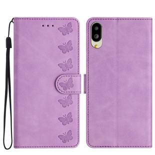 For Sharp Basio active SHG09 Seven Butterflies Embossed Leather Phone Case(Purple)