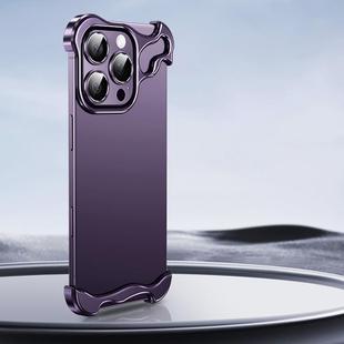 For iPhone 16 Pro Frameless Metal Corner Pad Phone Case with Lens Film(Purple)