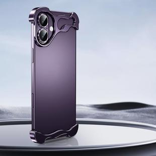 For iPhone 16 Frameless Metal Corner Pad Phone Case with Lens Film(Purple)