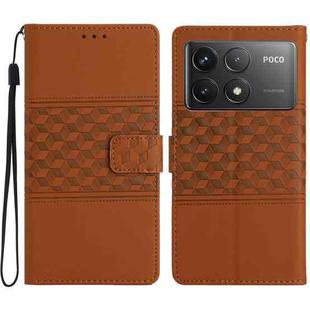 For Xiaomi Poco F6 Pro Diamond Embossed Skin Feel Leather Phone Case(Brown)