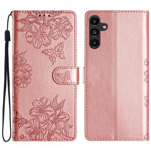 For Samsung Galaxy A16 5G Cherry Blossom Butterfly Skin Feel Embossed PU Phone Case(Rose Gold)