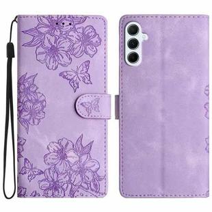 For Samsung Galaxy A17 5G Cherry Blossom Butterfly Skin Feel Embossed PU Phone Case(Purple)