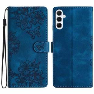 For Samsung Galaxy A17 5G Cherry Blossom Butterfly Skin Feel Embossed PU Phone Case(Blue)