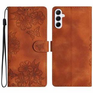 For Samsung Galaxy A17 5G Cherry Blossom Butterfly Skin Feel Embossed PU Phone Case(Brown)