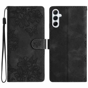 For Samsung Galaxy A17 5G Cherry Blossom Butterfly Skin Feel Embossed PU Phone Case(Black)