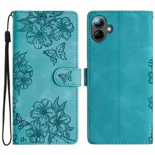 For Samsung Galaxy A07 5G Cherry Blossom Butterfly Skin Feel Embossed PU Phone Case(Green)