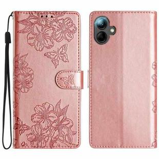 For Samsung Galaxy A07 5G Cherry Blossom Butterfly Skin Feel Embossed PU Phone Case(Rose Gold)