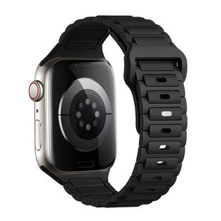 For Apple Watch Series 9 41mm Tri-beads Loop Buckle Silicone Watch Band(Black)