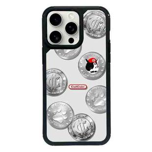 For iPhone 15 Pro Max Exclusive Design Style PC Full Coverage Pattern Phone Case(Silver Coin Cat)