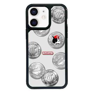 For iPhone 12 Exclusive Design Style PC Full Coverage Pattern Phone Case(Silver Coin Cat)