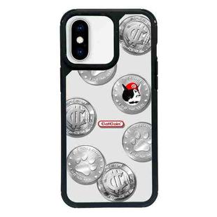 For iPhone X / XS Exclusive Design Style PC Full Coverage Pattern Phone Case(Silver Coin Cat)