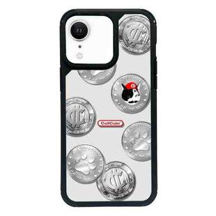 For iPhone XR Exclusive Design Style PC Full Coverage Pattern Phone Case(Silver Coin Cat)