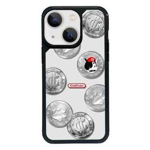 For iPhone 13 mini Exclusive Design Style PC Full Coverage Pattern Phone Case(Silver Coin Cat)