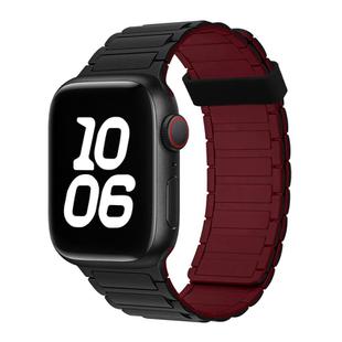 For Apple Watch Series 8 45mm Tri-beads Magnetic Hoop Silicone Watch Band(Black Wine Red)