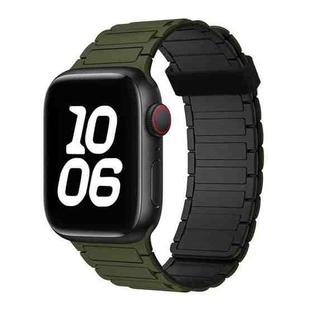 For Apple Watch Series 7 41mm Tri-beads Magnetic Hoop Silicone Watch Band(Army Green Black)