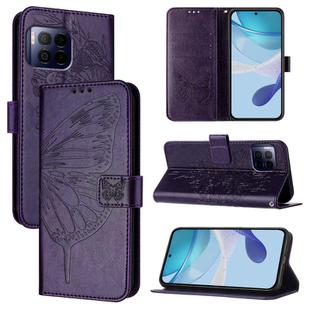 For T-Mobile REVVL 7 Pro 5G Embossed Butterfly Leather Phone Case(Dark Purple)