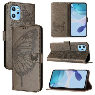 For UMIDIGI Power 7 Max Embossed Butterfly Leather Phone Case(Grey)