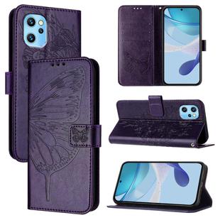 For UMIDIGI Power 7 Max Embossed Butterfly Leather Phone Case(Dark Purple)