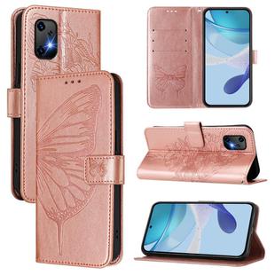 For UMIDIGI Bison X20 Embossed Butterfly Leather Phone Case(Rose Gold)