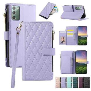 For Samsung Galaxy Note20 Rhombic Zipper Wallet Leather Phone Case(Purple)