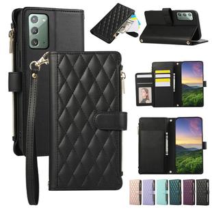 For Samsung Galaxy Note20 Rhombic Zipper Wallet Leather Phone Case(Black)