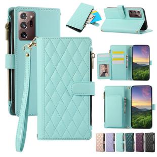 For Samsung Galaxy Note20 Ultra Rhombic Zipper Wallet Leather Phone Case(Cyan)