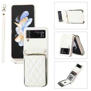 For Samsung Galaxy Z Flip4 Rhombic Full Zipper Wallet Leather Phone Case(White)