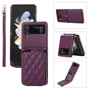 For Samsung Galaxy Z Flip4 Rhombic Full Zipper Wallet Leather Phone Case(Deep Purple)