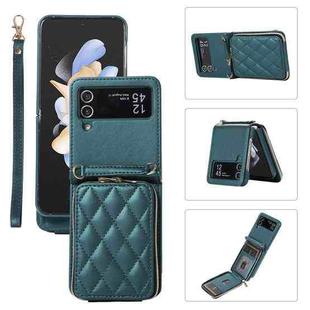 For Samsung Galaxy Z Flip4 Rhombic Full Zipper Wallet Leather Phone Case(Green)