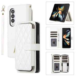 For Samsung Galaxy Z Fold4 Rhombic Full Zipper Wallet Leather Phone Case(White)