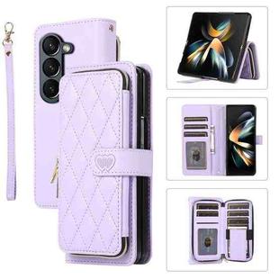 For Samsung Galaxy Z Fold5 Rhombic Full Zipper Wallet Leather Phone Case(Purple)