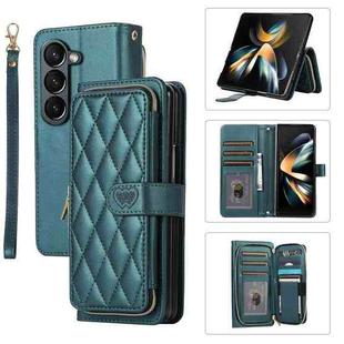 For Samsung Galaxy Z Fold5 Rhombic Full Zipper Wallet Leather Phone Case(Green)