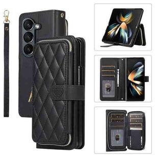 For Samsung Galaxy Z Fold5 Rhombic Full Zipper Wallet Leather Phone Case(Black)