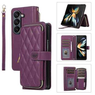 For Samsung Galaxy Z Fold6 Rhombic Full Zipper Wallet Leather Phone Case(Deep Purple)