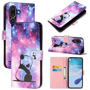 For Samsung Galaxy M56 5G Colored Drawing Pattern Plain Weave Leather Phone Case(Baby Panda)