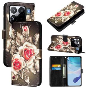 For Xiaomi 15S Pro Colored Drawing Pattern Plain Weave Leather Phone Case(Roses On Black)