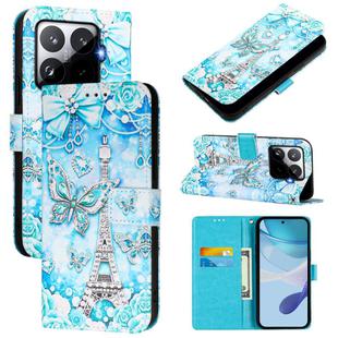 For Xiaomi 15T Pro Colored Drawing Pattern Plain Weave Leather Phone Case(Tower Butterfly)