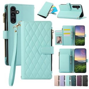 For Samsung Galaxy A15 5G Rhombic Zipper Wallet Leather Phone Case(Cyan)