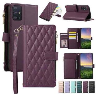 For Samsung Galaxy A71 4G Rhombic Zipper Wallet Leather Phone Case(Deep Purple)