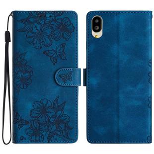 For Sharp Basio active SHG09 Cherry Blossom Butterfly Skin Feel Embossed PU Phone Case(Blue)