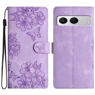 For OnePlus Nord 4 Cherry Blossom Butterfly Skin Feel Embossed PU Phone Case(Purple)