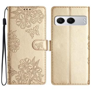 For OnePlus Nord 4 Cherry Blossom Butterfly Skin Feel Embossed PU Phone Case(Gold)