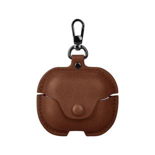 For Samsung Galaxy Buds 3 Business Leather Bluetooth Earphone Protective Case with Hook(Light Brown)