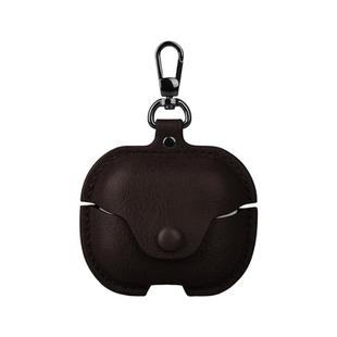 For Samsung Galaxy Buds 3 Business Leather Bluetooth Earphone Protective Case with Hook(Dark Brown)