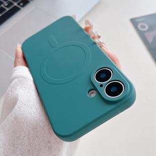 For iPhone 16 Plus Solid Color Liquid Silicone MagSafe Magnetic Phone Case(Dark Green)