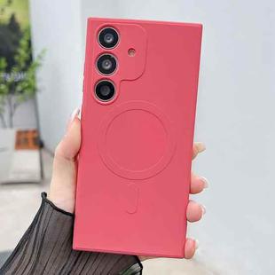 For Samsung Galaxy S25 5G Solid Color Liquid Silicone MagSafe Magnetic Phone Case(Camellia Red)
