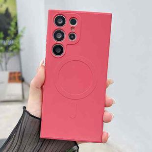 For Samsung Galaxy S25 Ultra 5G Solid Color Liquid Silicone MagSafe Magnetic Phone Case(Camellia Red)