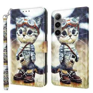 For Samsung Galaxy S24 FE 5G 3D Painted Leather Phone Case(Naughty Cat)