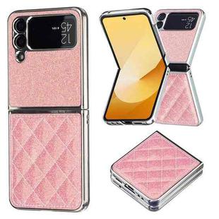 For Samsung Galaxy Z Flip4 Electroplating Rhombic Glitter PU Phone Case(Rose Red)