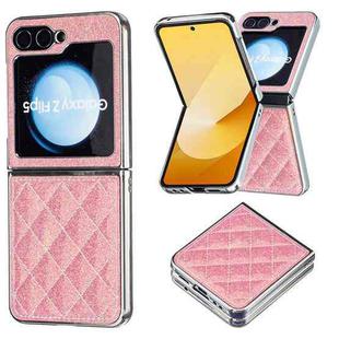 For Samsung Galaxy Z Flip5 Electroplating Rhombic Glitter PU Phone Case(Rose Red)